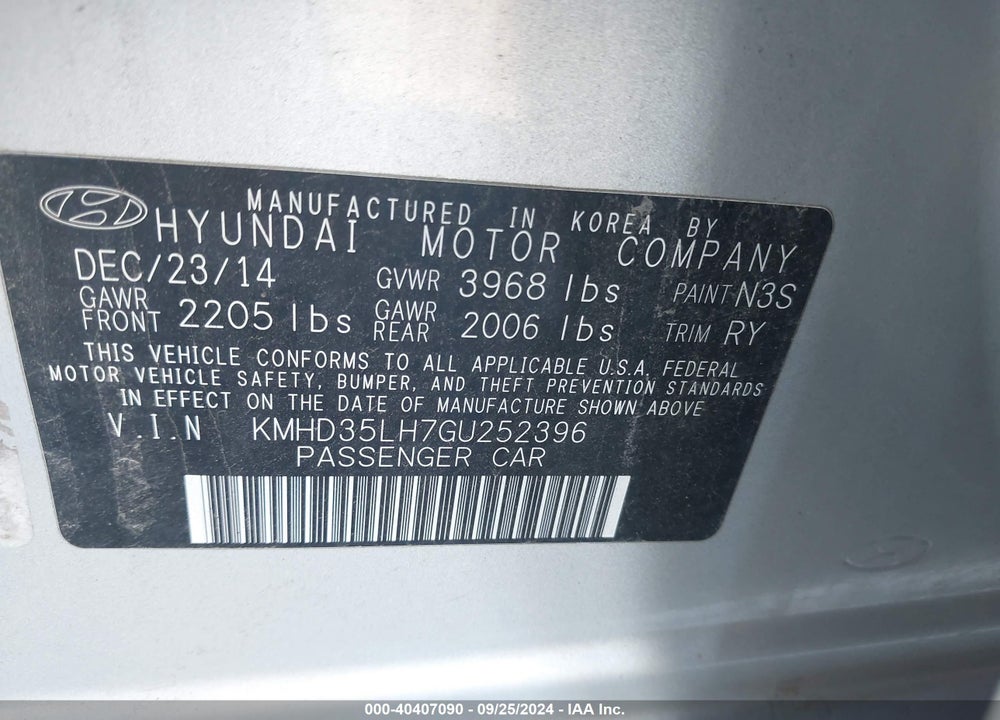 2016 HYUNDAI ELANTRA GT VIN: KMHD35LH7GU252396