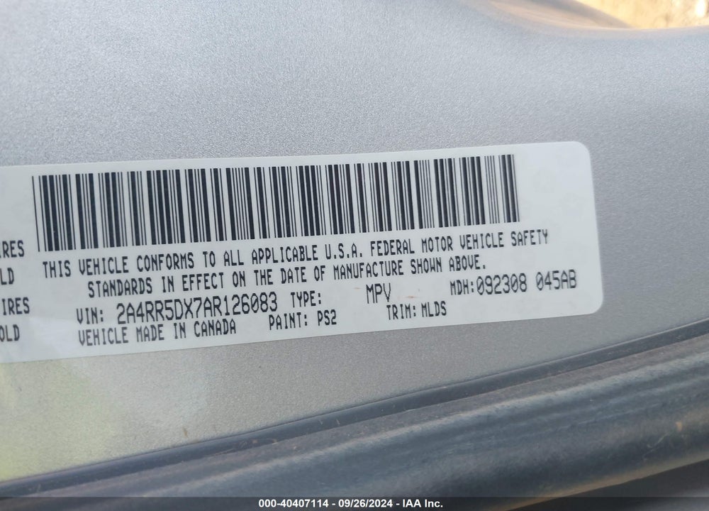 2010 CHRYSLER TOWN & COUNTRY TOURING VIN: 2A4RR5DX7AR126083