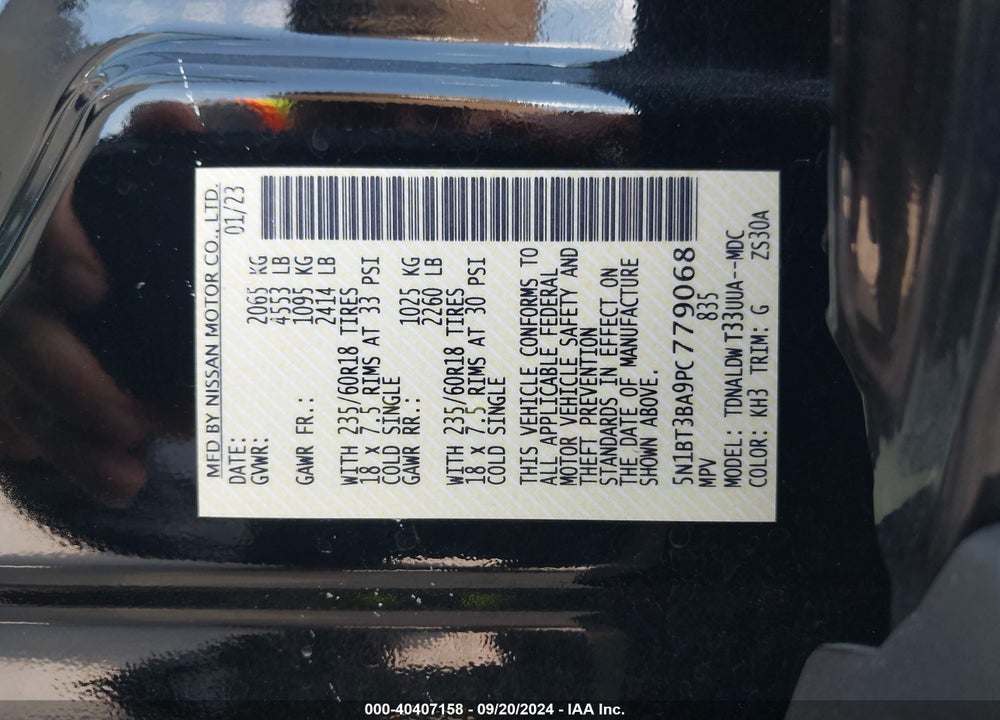 2023 NISSAN ROGUE SV FWD VIN: 5N1BT3BA9PC779068