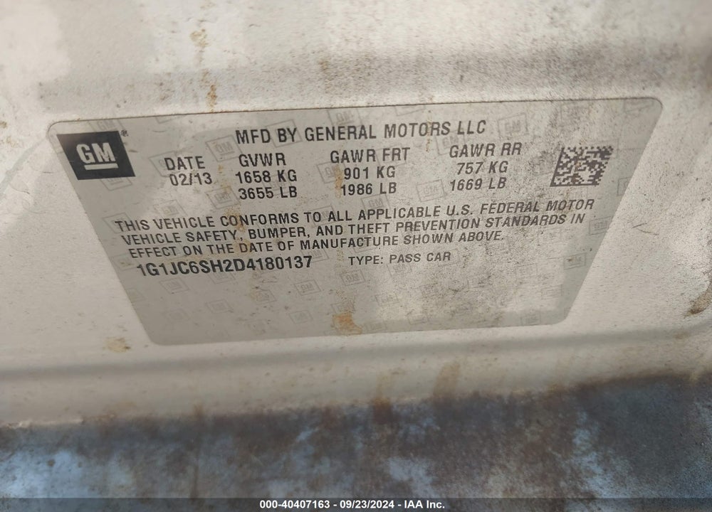 2013 CHEVROLET SONIC LT AUTO VIN: 1G1JC6SH2D4180137
