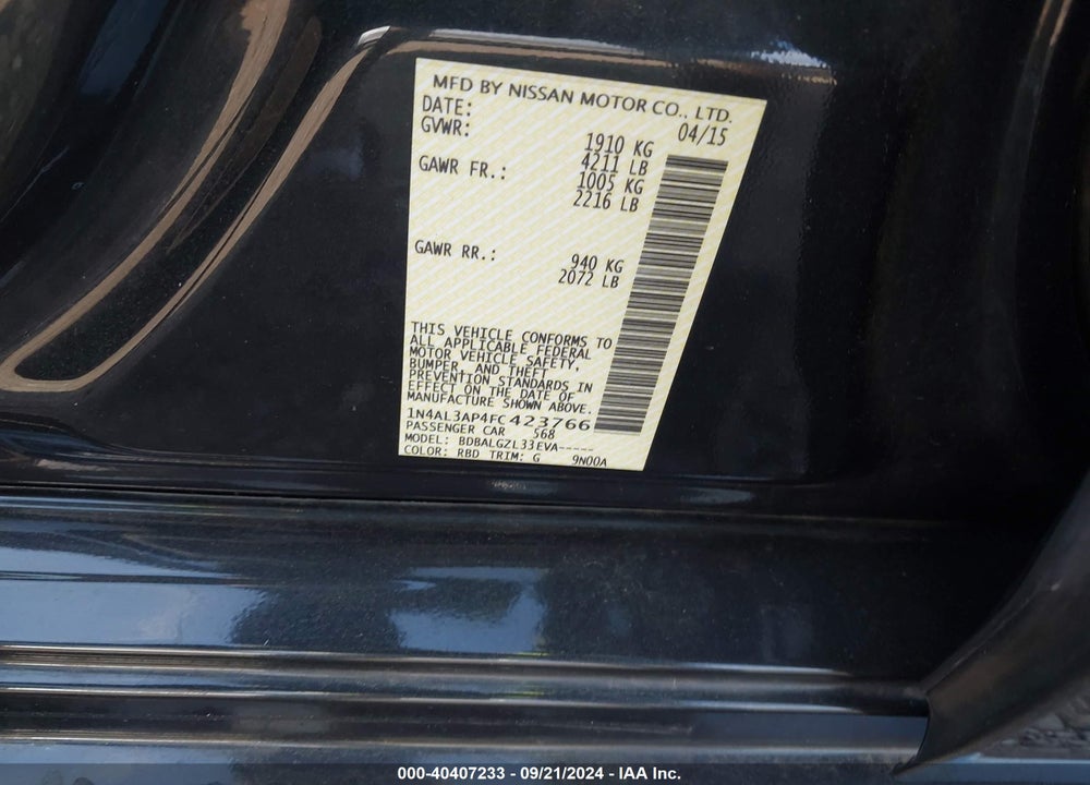 2015 NISSAN ALTIMA VIN: 1N4AL3AP4FC423766