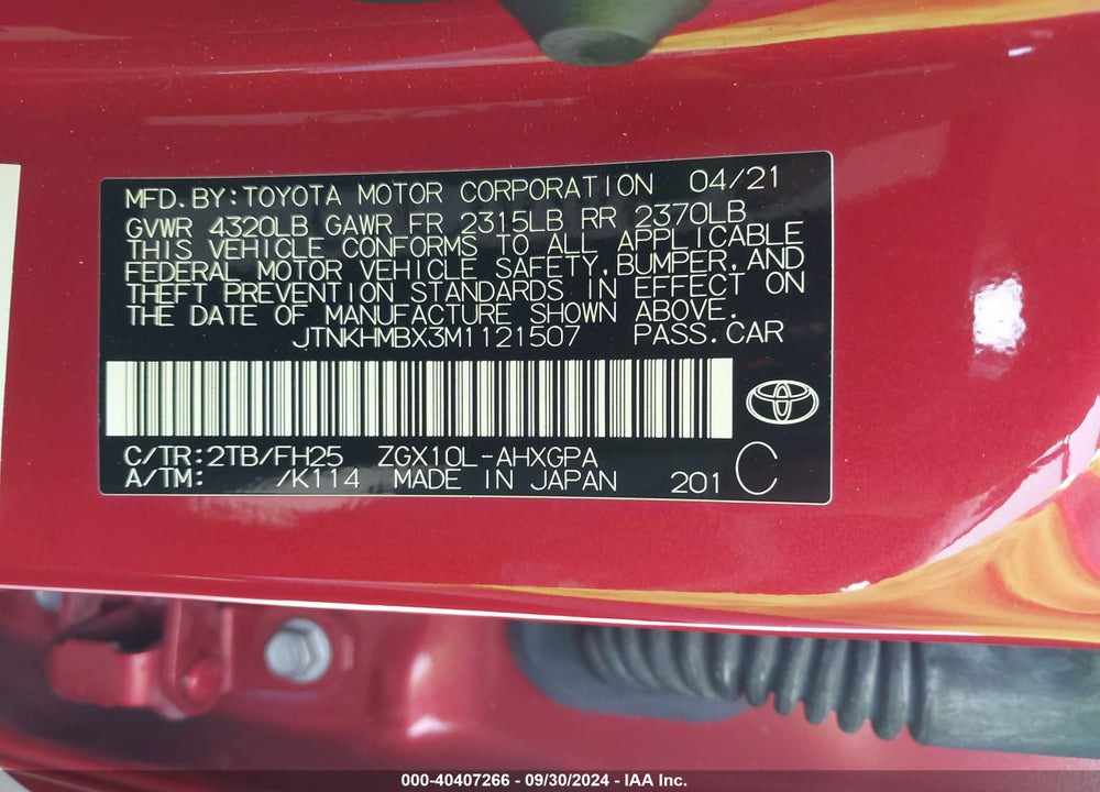 2021 TOYOTA C-HR NIGHTSHADE EDITION VIN: JTNKHMBX3M1121507