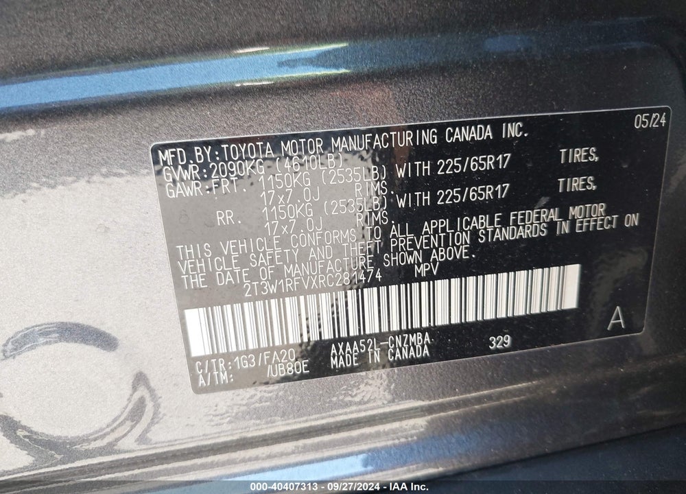 2024 TOYOTA RAV4 XLE VIN: 2T3W1RFVXRC281474