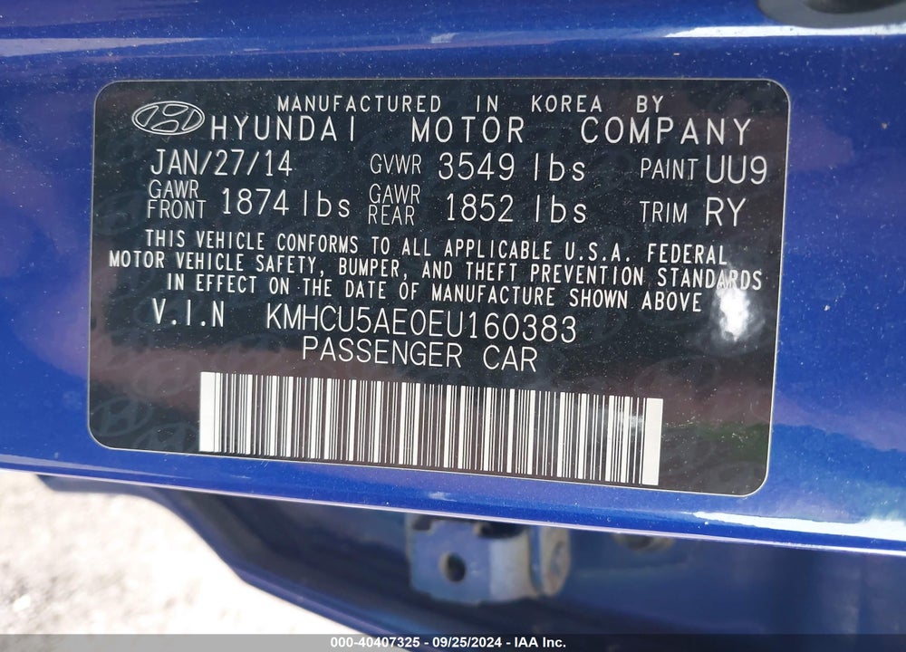 2014 HYUNDAI ACCENT SE VIN: KMHCU5AE0EU160383