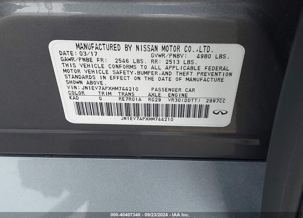 2017 INFINITI Q50 3.0T SIGNATURE EDITION VIN: JN1EV7APXHM744210