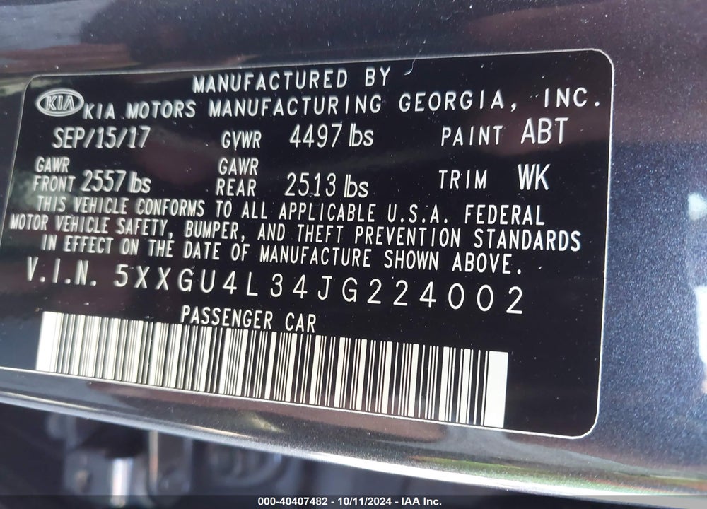 2018 KIA OPTIMA EX VIN: 5XXGU4L34JG224002