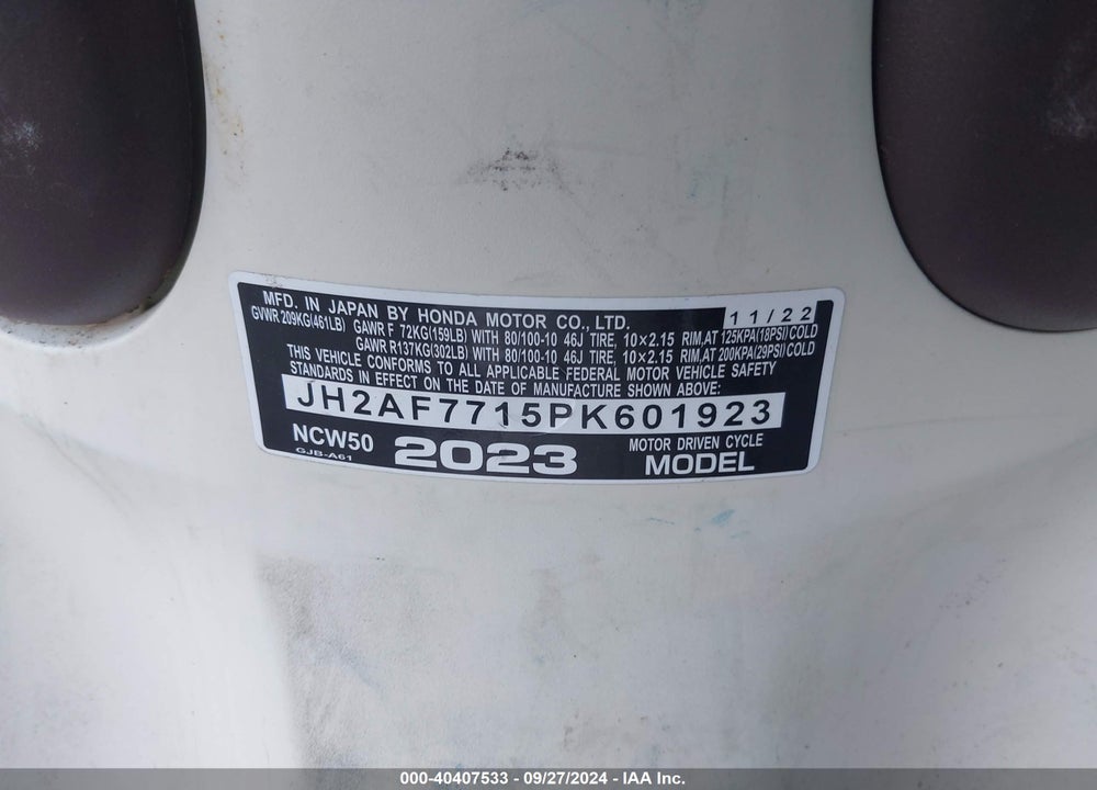 2023 HONDA NCW50 VIN: JH2AF7715PK601923