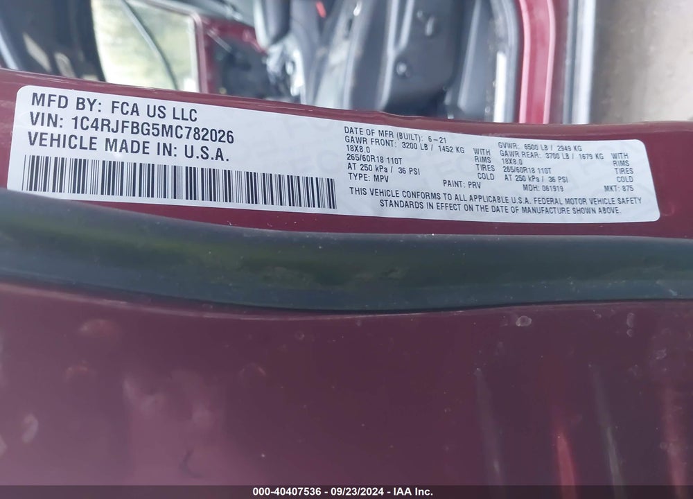 2021 JEEP GRAND CHEROKEE LIMITED 4X4 VIN: 1C4RJFBG5MC782026