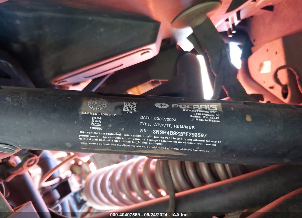 2023 POLARIS RZR PRO XP 4 PREMIUM VIN: 3NSR4B922PF293597