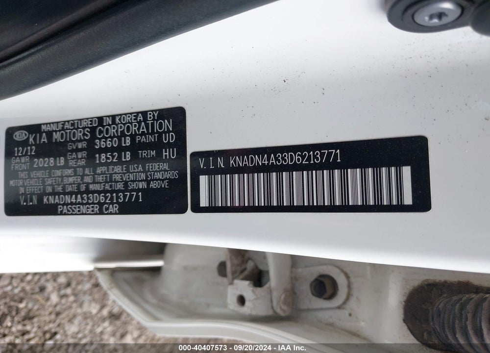 2013 KIA RIO EX VIN: KNADN4A33D6213771