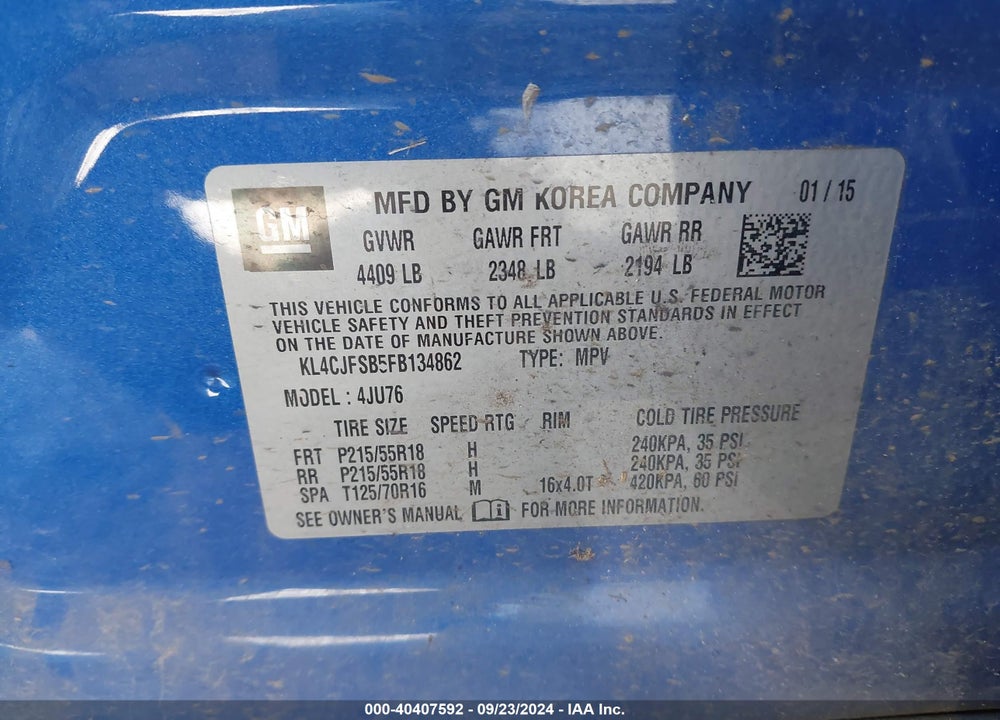 2015 BUICK ENCORE CONVENIENCE VIN: KL4CJFSB5FB134862