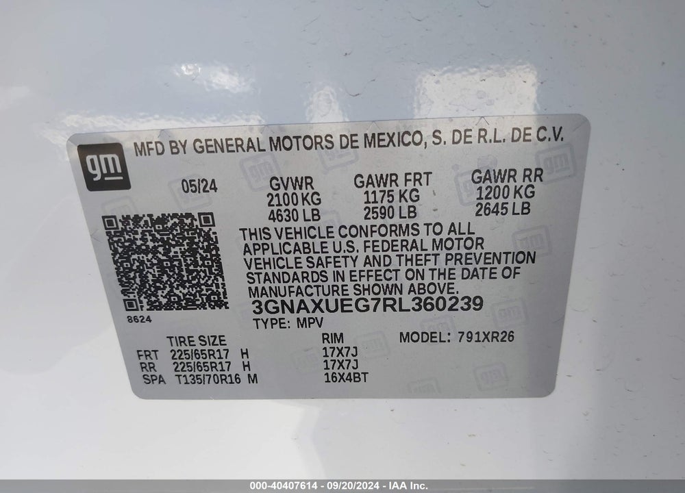 2024 CHEVROLET EQUINOX AWD LT VIN: 3GNAXUEG7RL360239