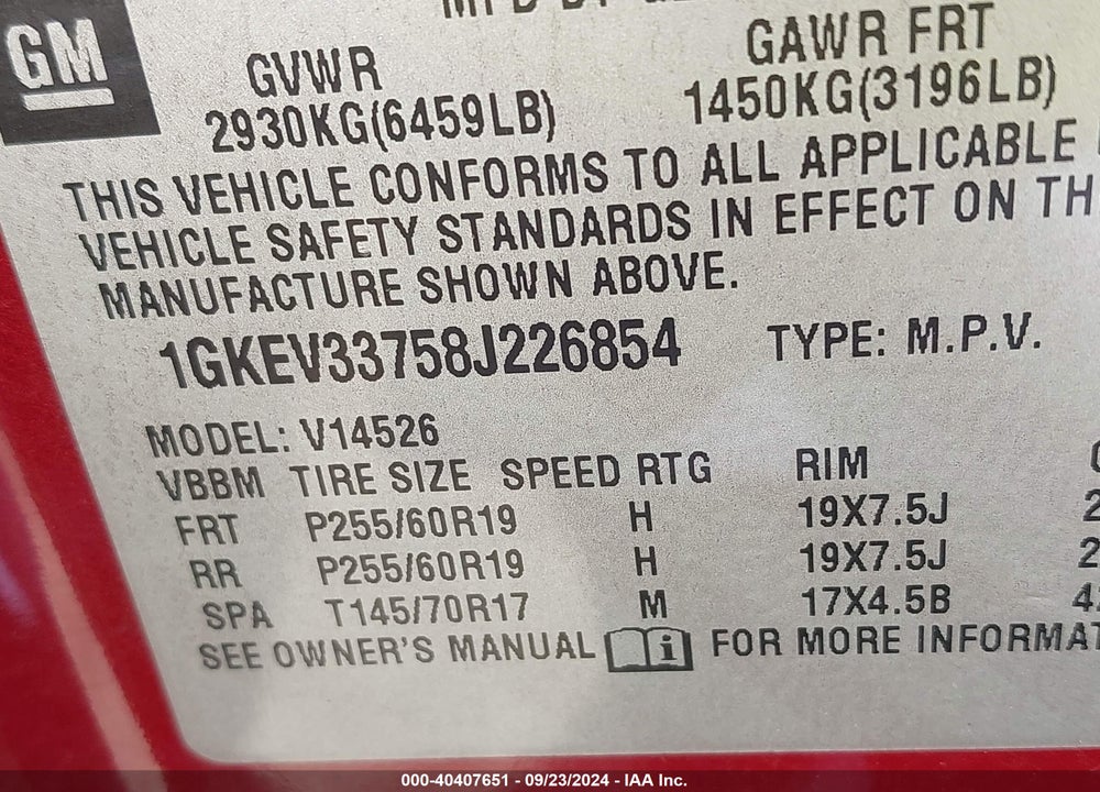 2008 GMC ACADIA SLT-2 VIN: 1GKEV33758J226854
