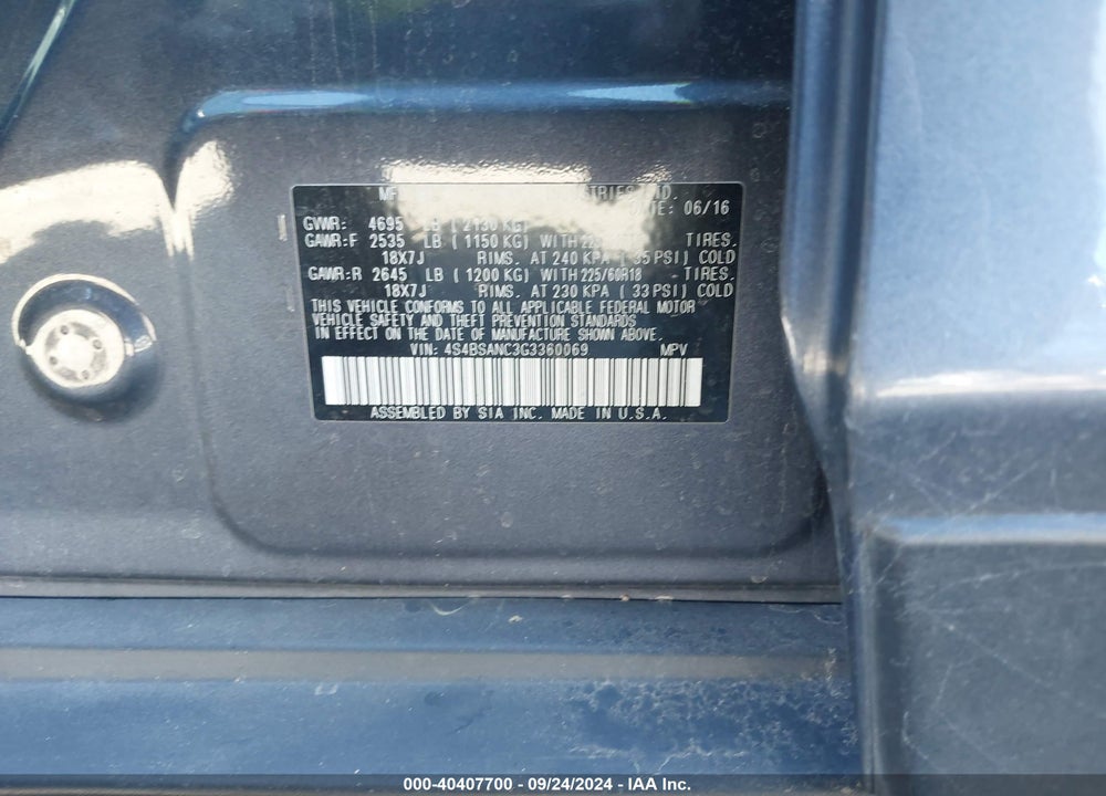 2016 SUBARU OUTBACK 2.5I LIMITED VIN: 4S4BSANC3G3360069