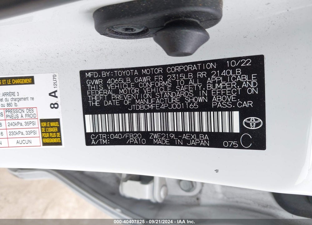 2023 TOYOTA COROLLA HYBRID LE VIN: JTDBCMFE4PJ001165
