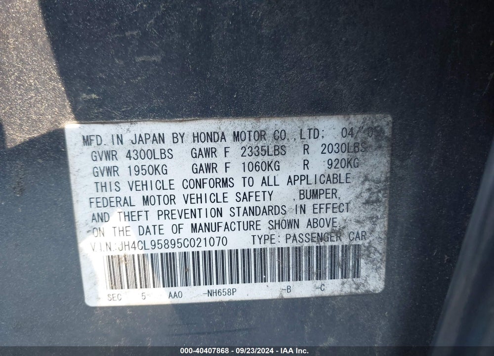 2005 ACURA TSX VIN: JH4CL95895C021070