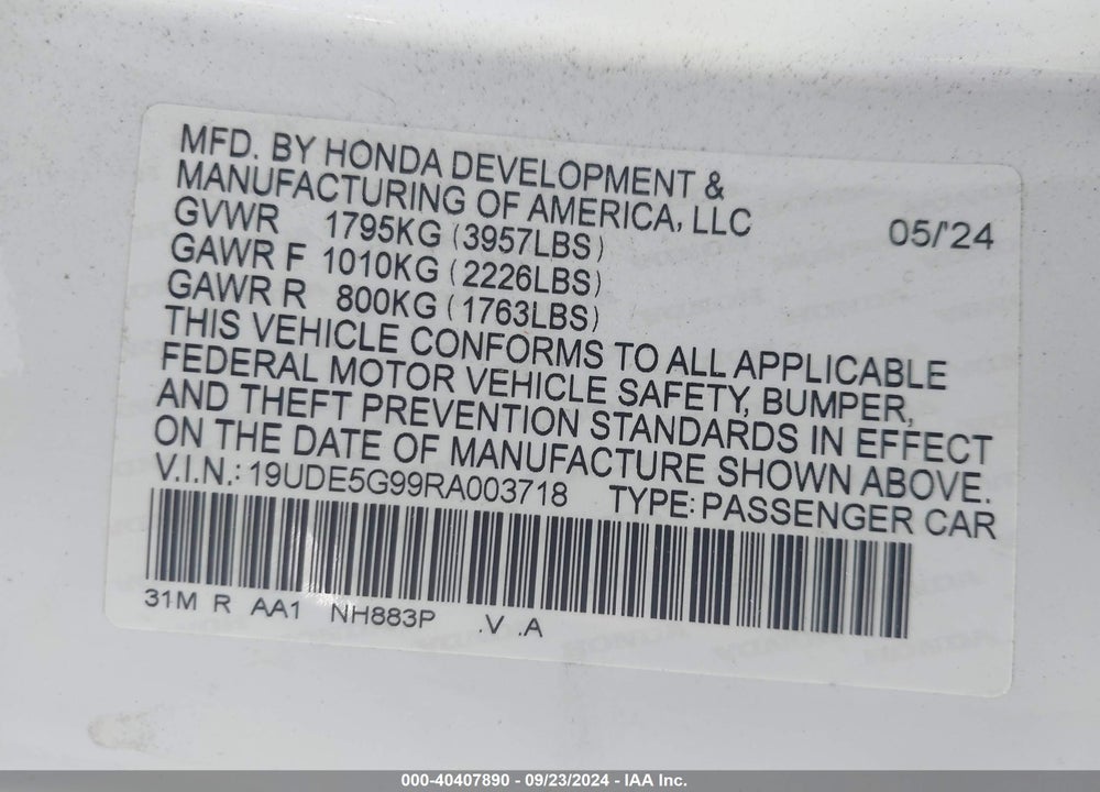 2024 ACURA INTEGRA TYPE S VIN: 19UDE5G99RA003718