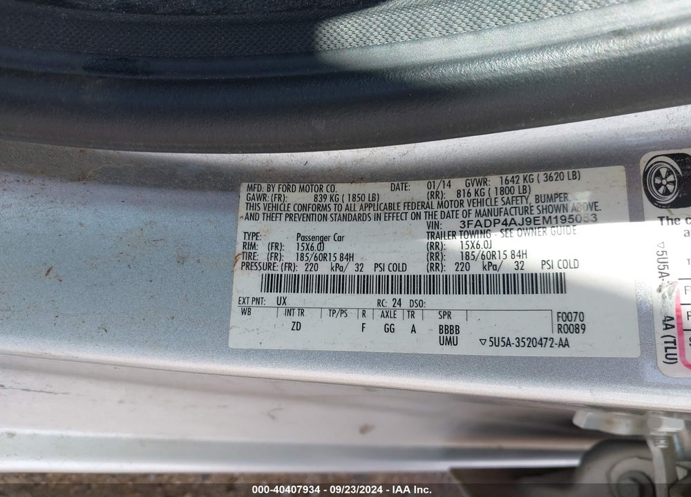 2014 FORD FIESTA S VIN: 3FADP4AJ9EM195053