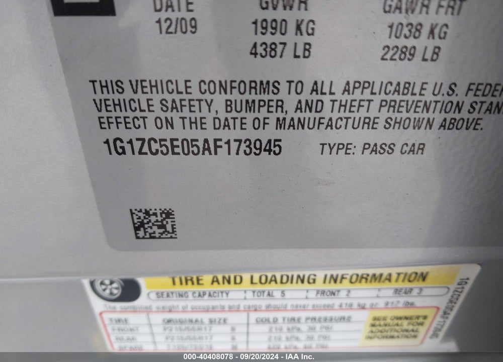 2010 CHEVROLET MALIBU LT VIN: 1G1ZC5E05AF173945
