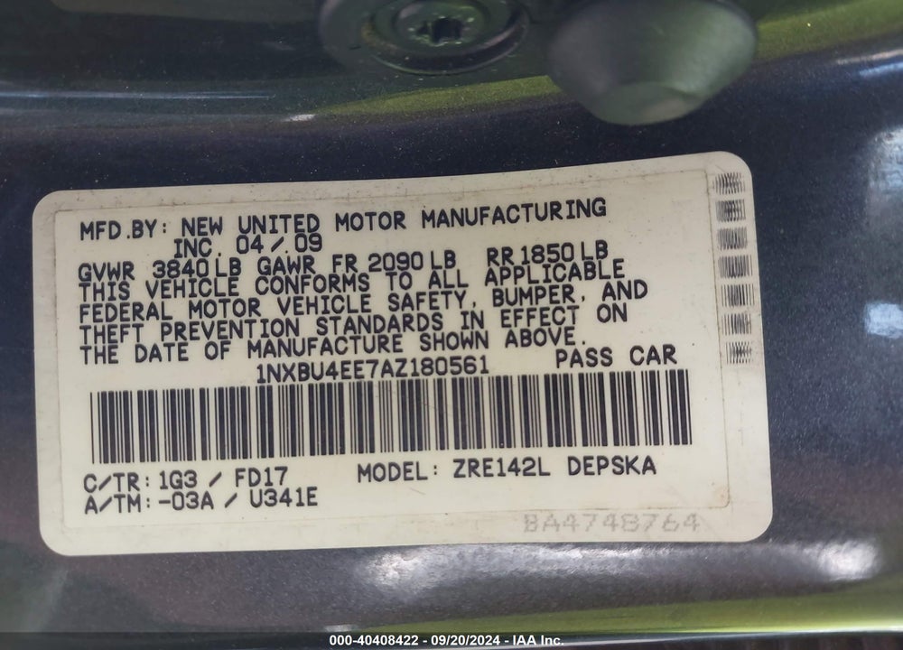 2010 TOYOTA COROLLA S VIN: 1NXBU4EE7AZ180561