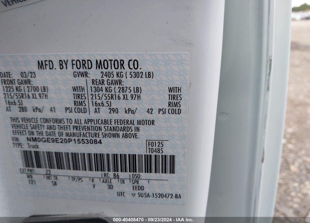 2023 FORD TRANSIT CONNECT XL PASSENGER VIN: NM0GE9E20P1553084