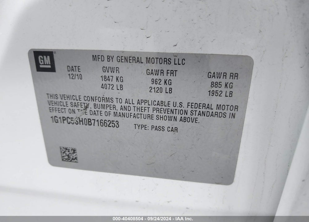 2011 CHEVROLET CRUZE LS VIN: 1G1PC5SH0B7166253