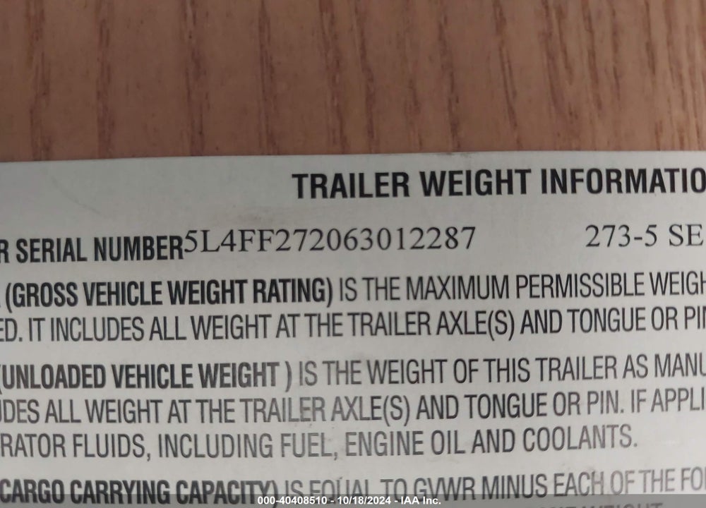 2006 PILGRIM 5TH WHEEL TRAVEL TRAILER VIN: 5L4FF272063012287