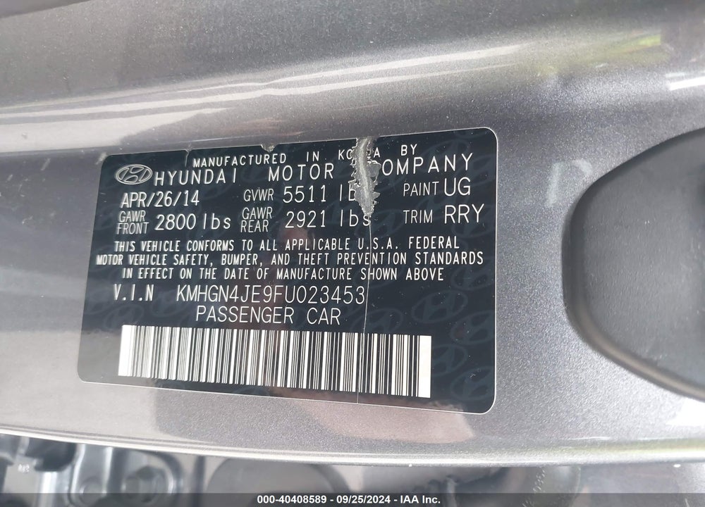 2015 HYUNDAI GENESIS VIN: KMHGN4JE9FU023453