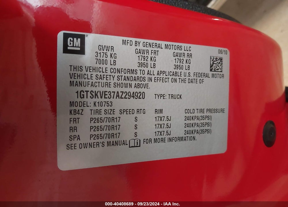 2010 GMC SIERRA 1500 SLE VIN: 1GTSKVE37AZ294920