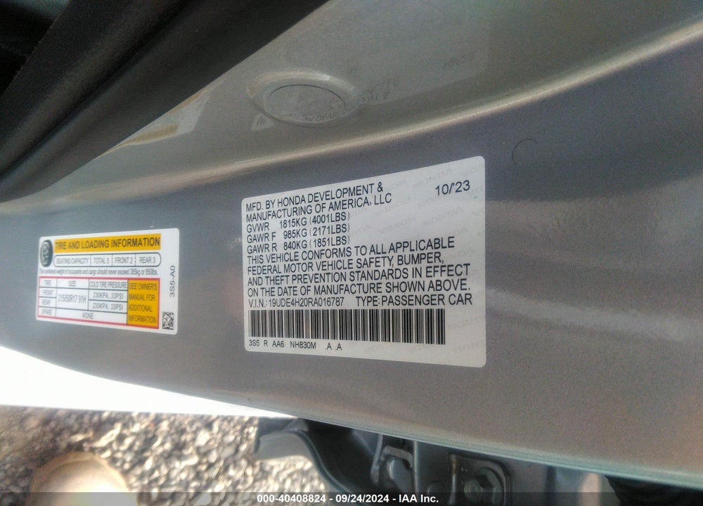 2024 ACURA INTEGRA VIN: 19UDE4H20RA016787