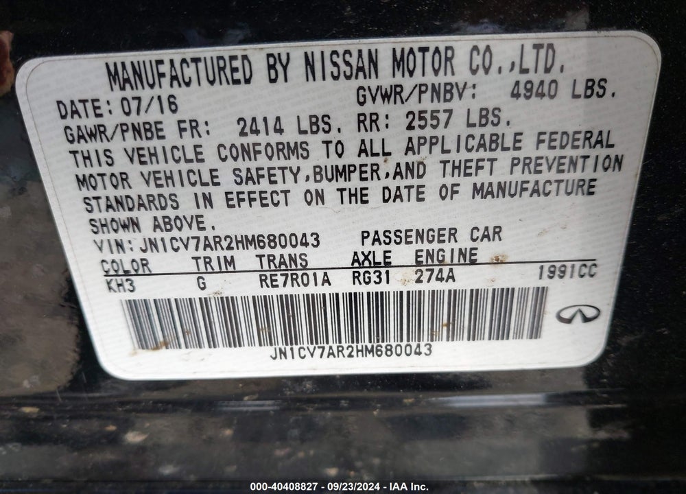 2017 INFINITI Q50 2.0T PREMIUM VIN: JN1CV7AR2HM680043