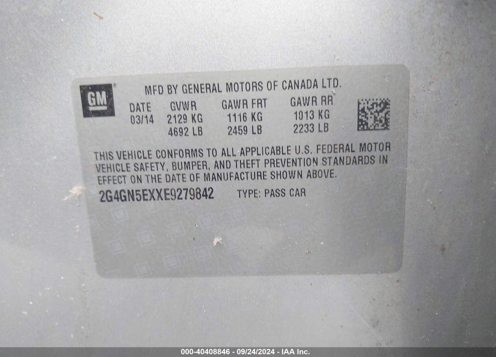 2014 BUICK REGAL TURBO/E-ASSIST PREMIUM I VIN: 2G4GN5EXXE9279842