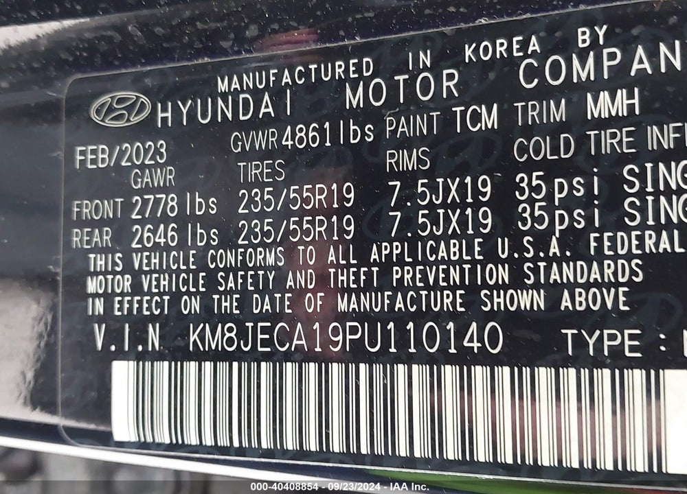 2023 HYUNDAI TUCSON HYBRID LIMITED VIN: KM8JECA19PU110140