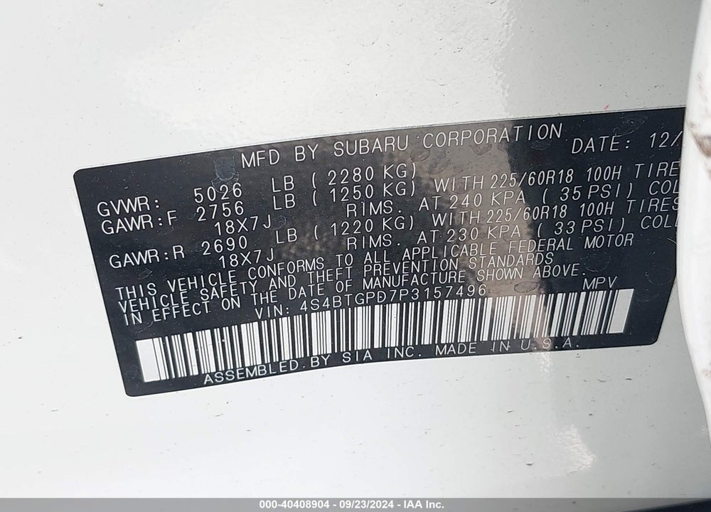 2023 SUBARU OUTBACK TOURING XT VIN: 4S4BTGPD7P3157496