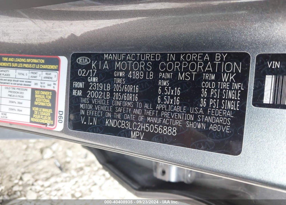 2017 KIA NIRO LX VIN: KNDCB3LC2H5056888