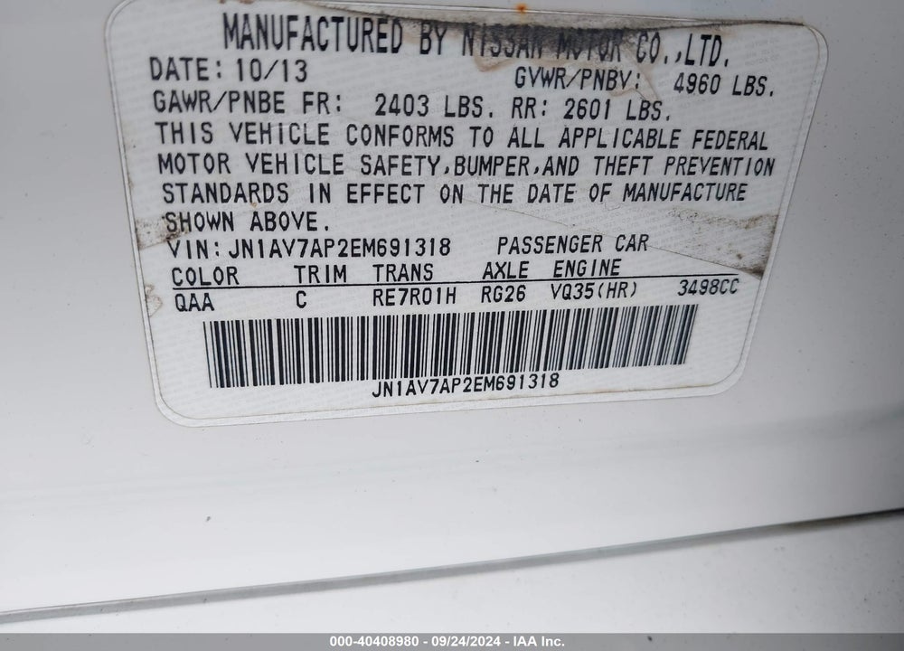 2014 INFINITI Q50 HYBRID PREMIUM VIN: JN1AV7AP2EM691318