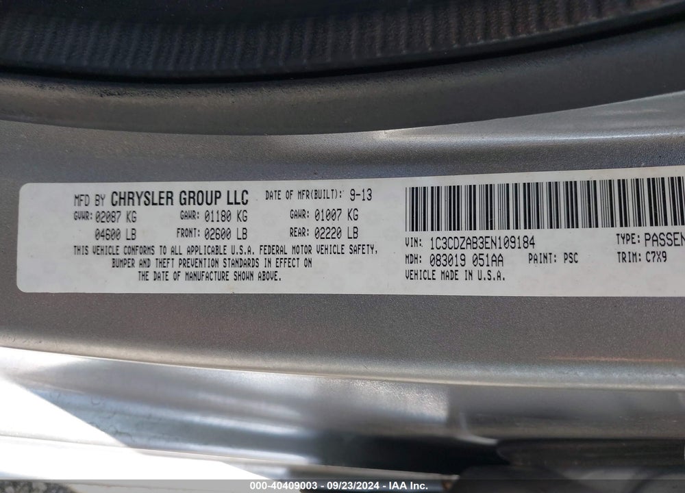 2014 DODGE AVENGER SE VIN: 1C3CDZAB3EN109184