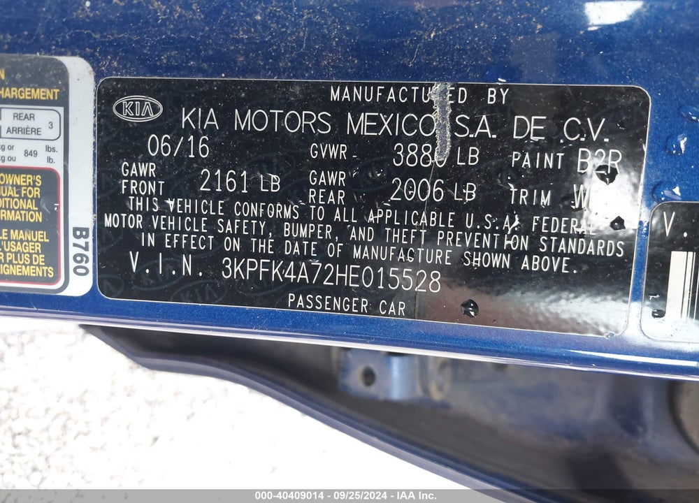 2017 KIA FORTE LX VIN: 3KPFK4A72HE015528