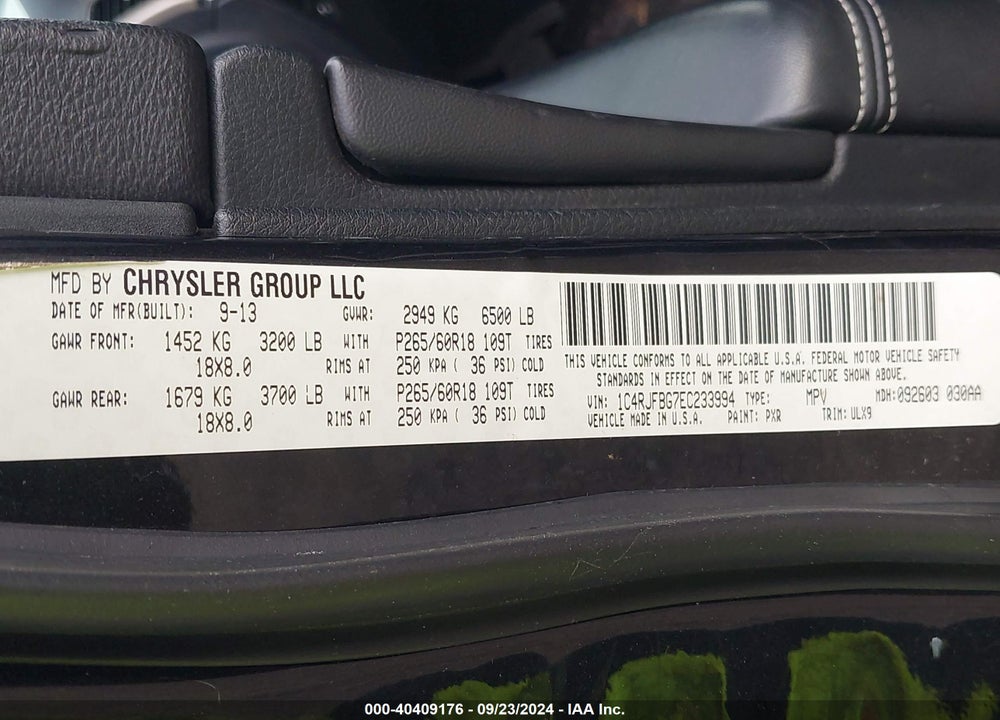 2014 JEEP GRAND CHEROKEE LIMITED VIN: 1C4RJFBG7EC233994
