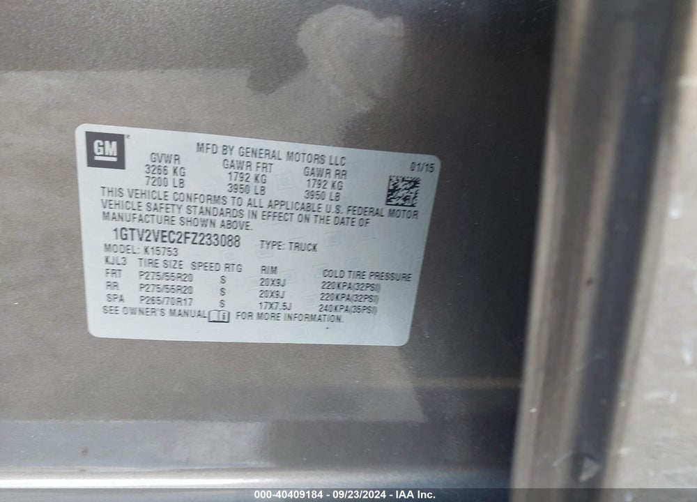 2015 GMC SIERRA 1500 SLT VIN: 1GTV2VEC2FZ233088