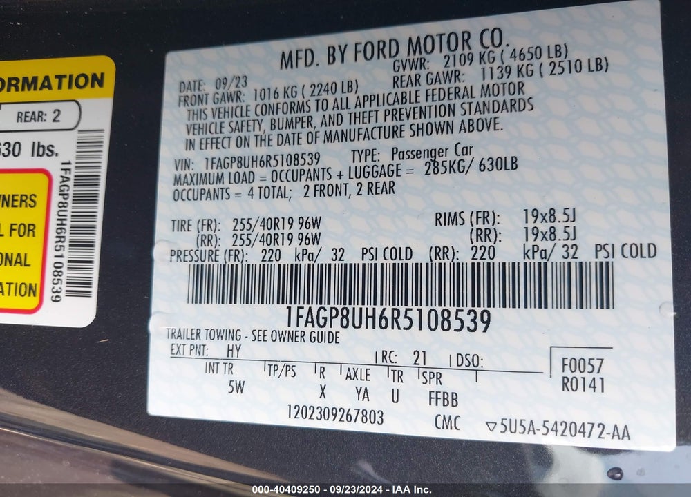2024 FORD MUSTANG ECOBOOST PREMIUM VIN: 1FAGP8UH6R5108539