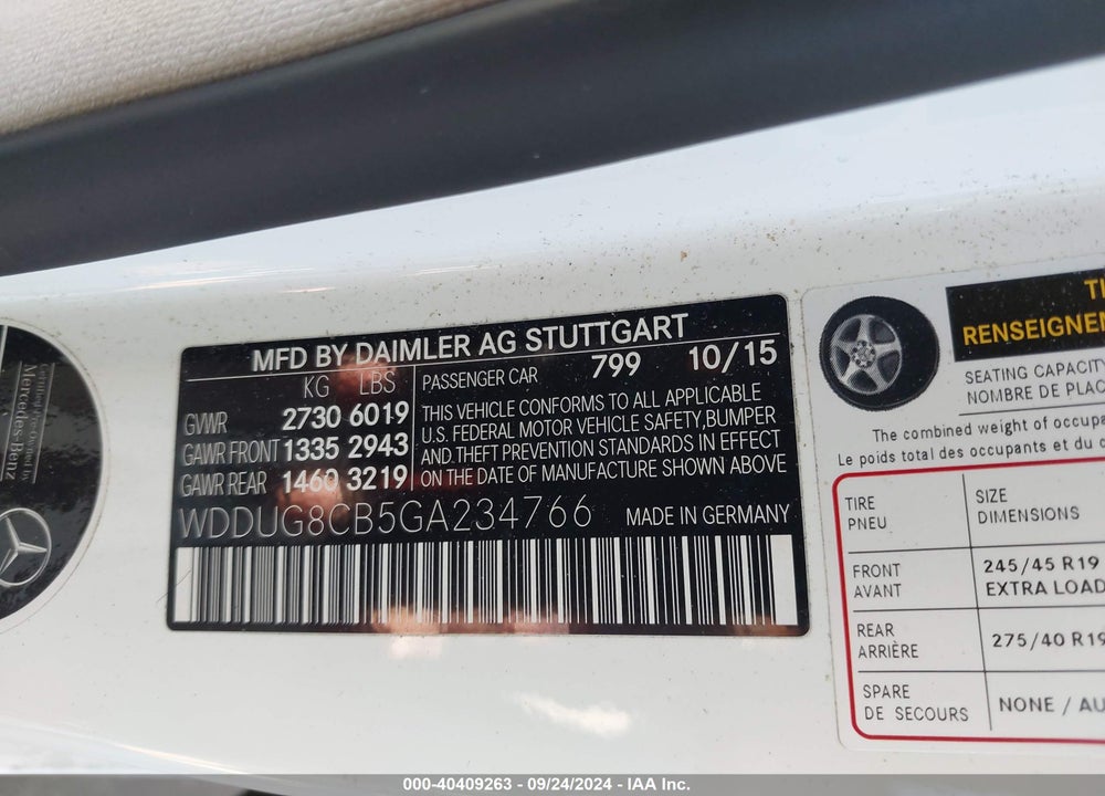 2016 MERCEDES-BENZ S 550 VIN: WDDUG8CB5GA234766