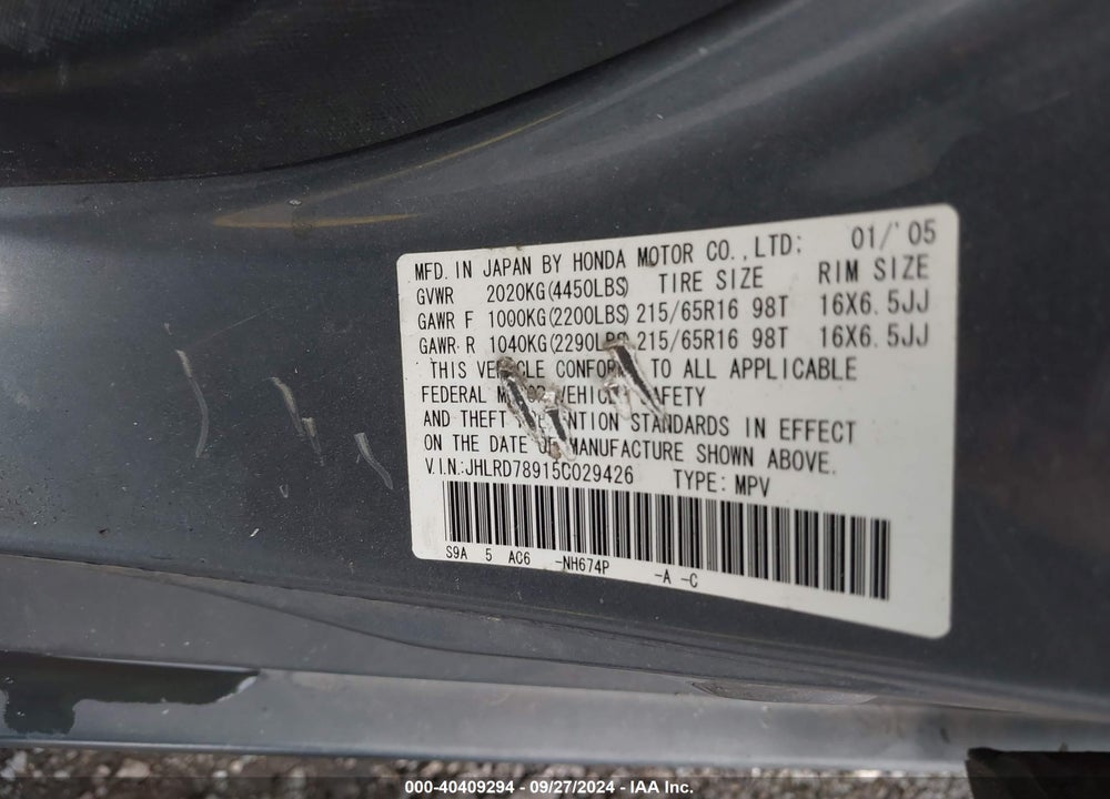 2005 HONDA CR-V SE VIN: JHLRD78915C029426