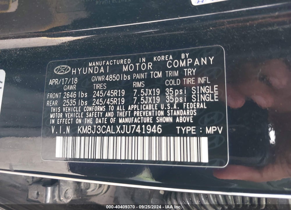 2018 HYUNDAI TUCSON SPORT VIN: KM8J3CALXJU741946