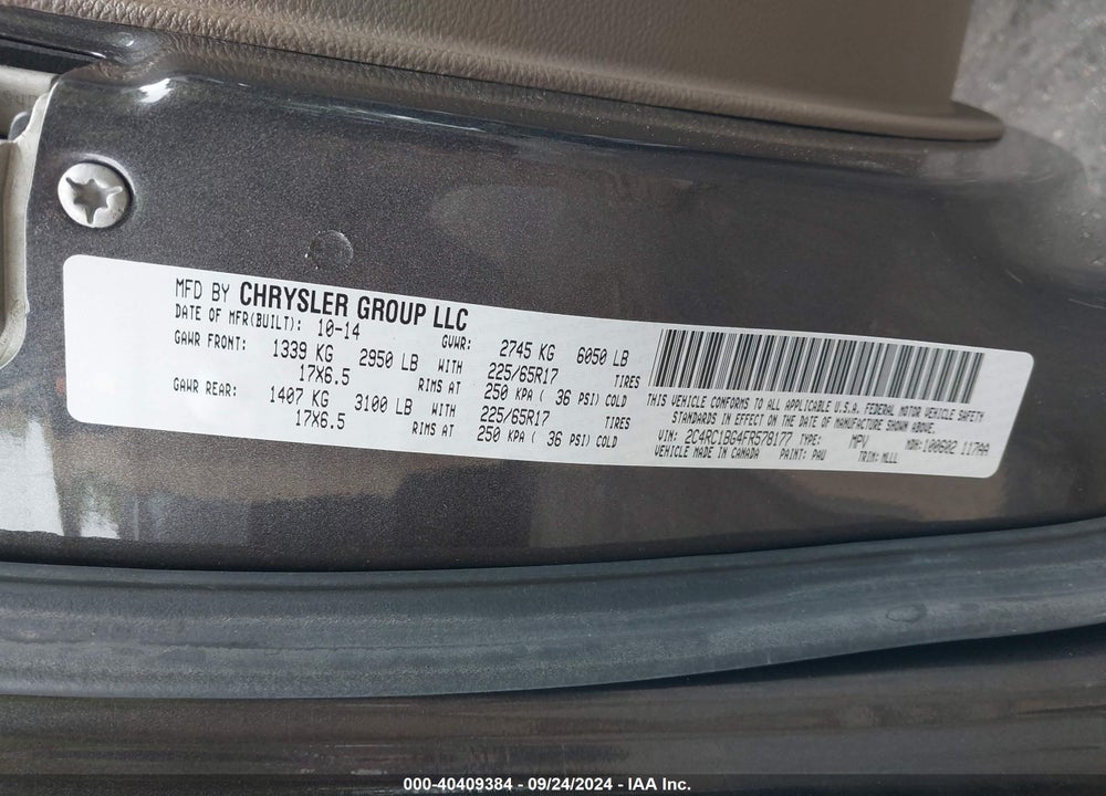 2015 CHRYSLER TOWN & COUNTRY TOURING VIN: 2C4RC1BG4FR578177