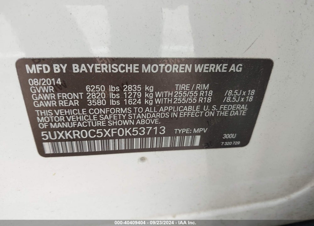 2015 BMW X5 XDRIVE35I VIN: 5UXKR0C5XF0K53713
