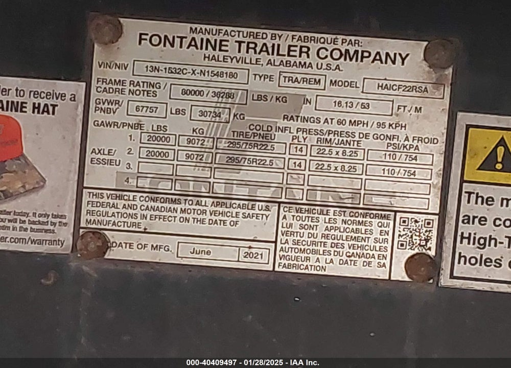 2022 FONTAINE TRAILER CO TRAILER VIN: 13N1532CXN1548180