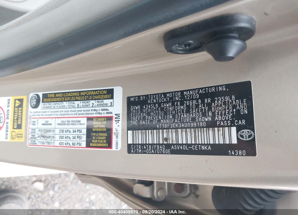 2010 TOYOTA CAMRY LE VIN: 4T1BF3EK3AU099180