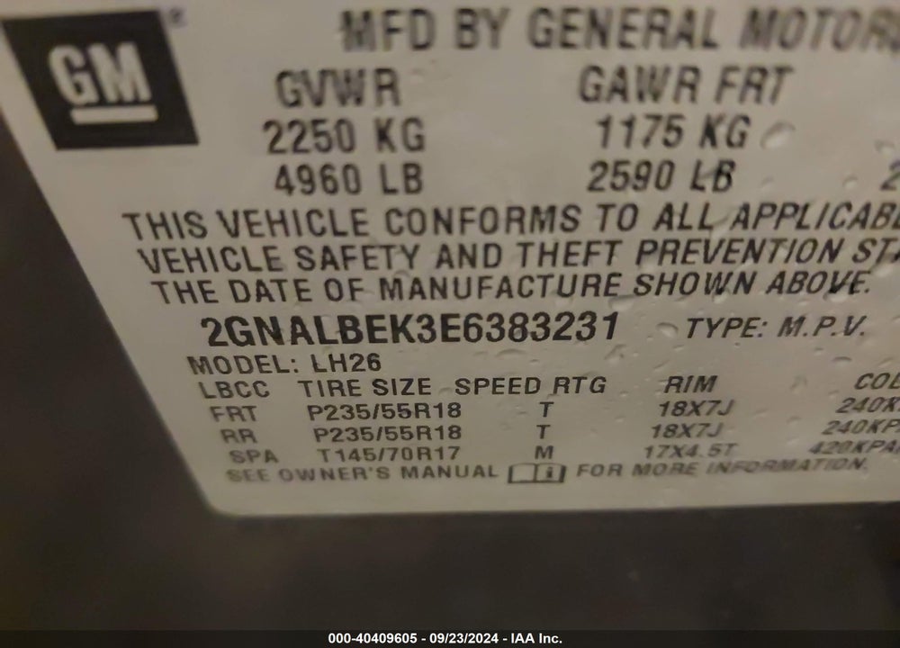 2014 CHEVROLET EQUINOX 1LT VIN: 2GNALBEK3E6383231