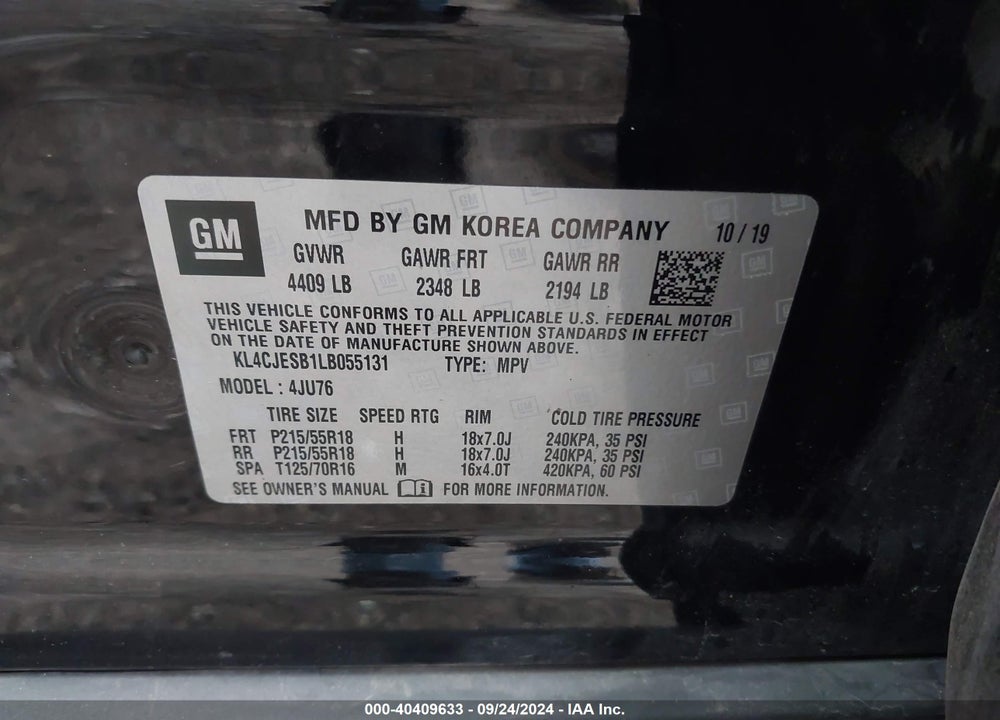 2020 BUICK ENCORE AWD PREFERRED VIN: KL4CJESB1LB055131